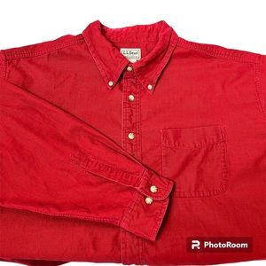 LL Bean Micro Corduroy Long Sleeve Button Shirt XL Mens Red Cotton